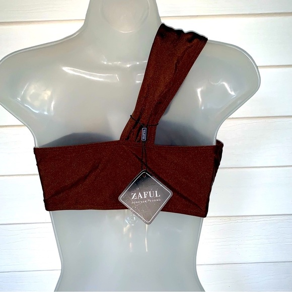 Size Large Zaful Brown One-Shoulder Bikini Top New with Tags - Picture 5 of 5